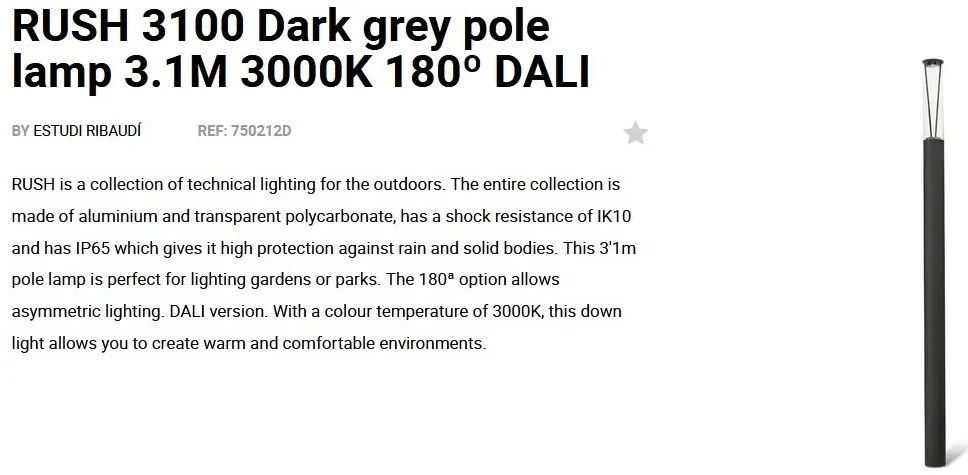 Stalp LED iluminat exterior simetric 180º IP65 RUSH 310cm 3000K DALI