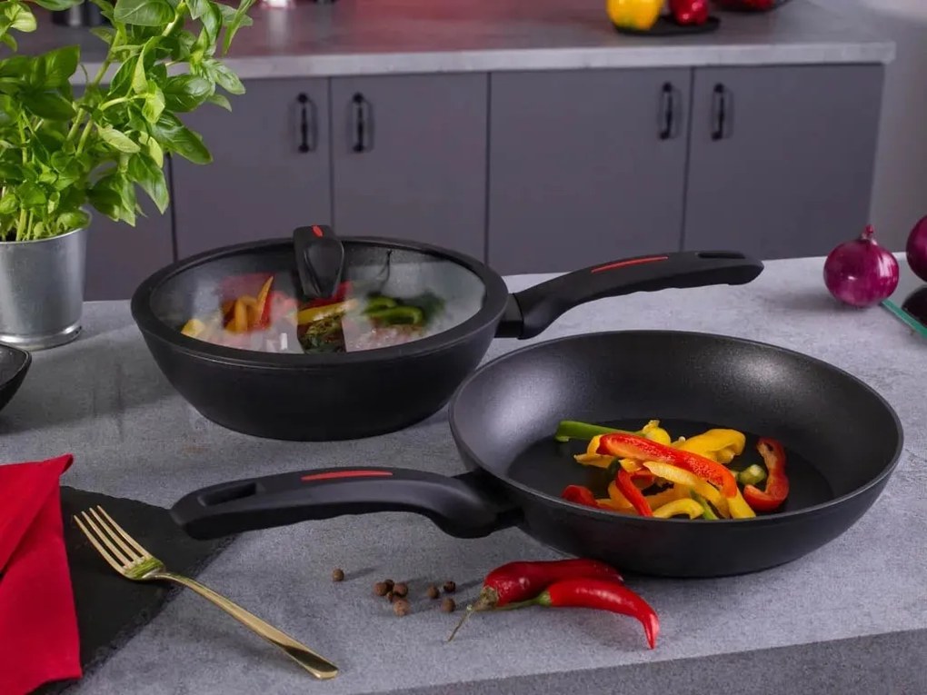 Set oale si tigai cu capace, marmorate, 10 piese Royalty Line RL-T10 negru, antiaderente