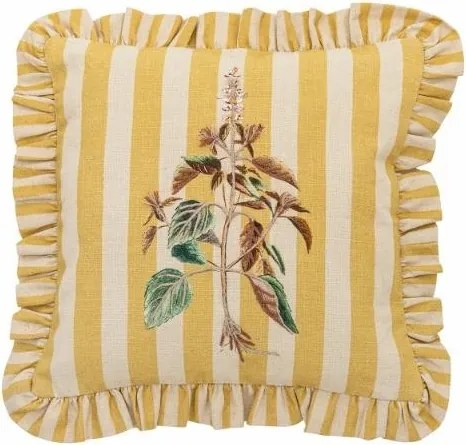 Pernă decorativă din bumbac cu volane și imprimeu floral brodat manual, 35x35 cm „Camila”