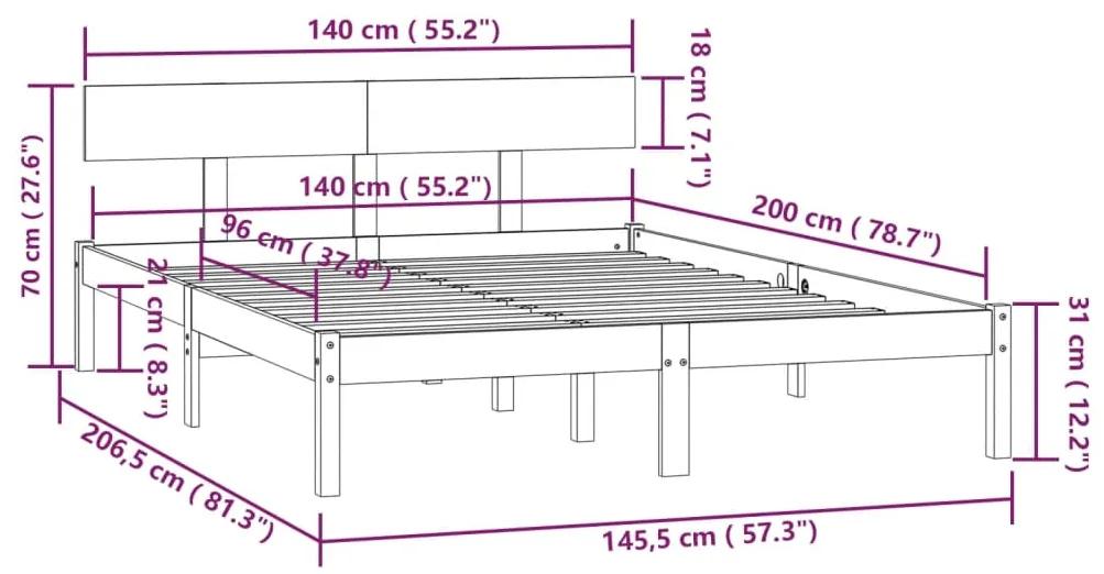 Cadru de pat, 140x200 cm, lemn masiv de pin Maro, 140 x 200 cm