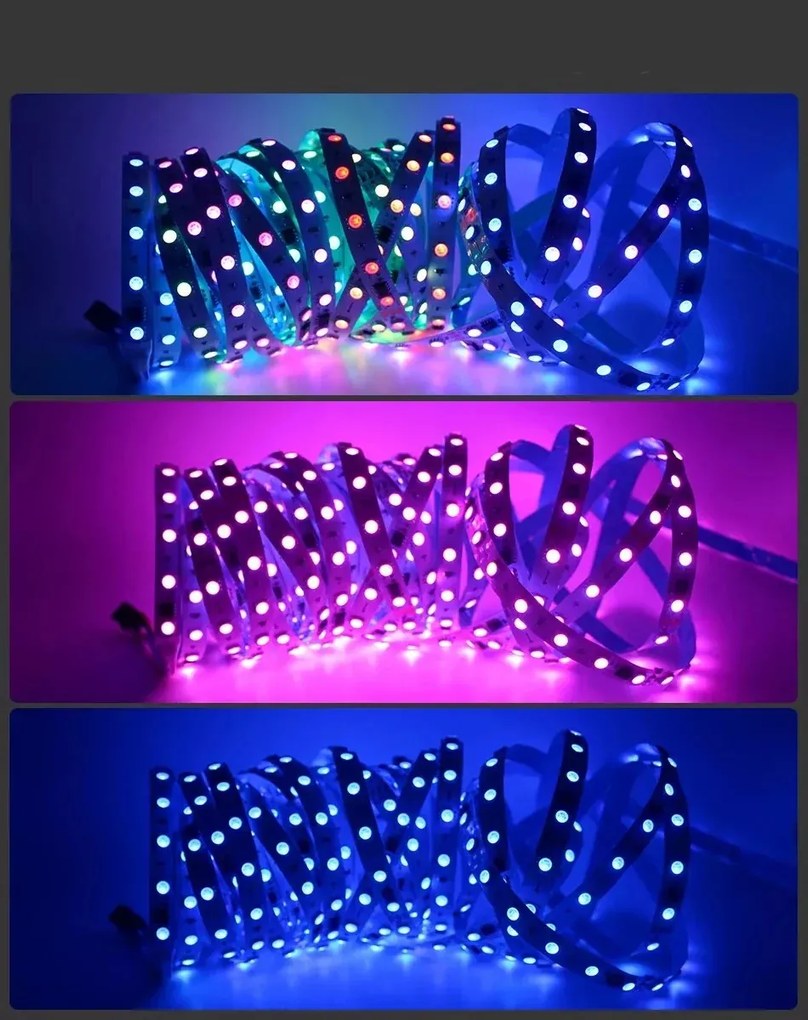Kit Bandă LED Digitală RGB 14.4W/m 10m 24V cu Transformator 200W și Controler