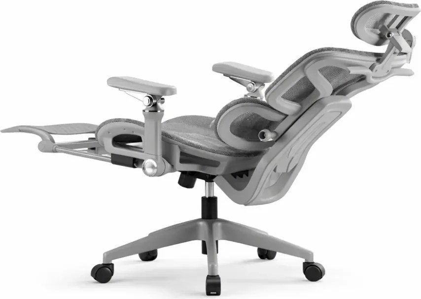 Scaun ergonomic, Sezut Translatie, cotiere 6D, tetiera 6D, suport lombar reglabil, spătar reglabil inaltime, pivotant, suport picioare, Gri