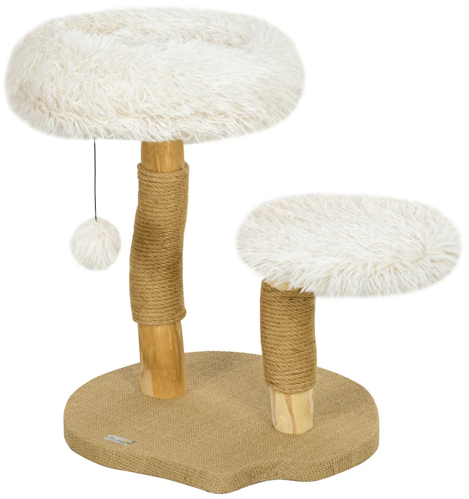 PawHut Turn pentru pisici, 61,5 cm, cu pat pentru pisici, turn pentru zgâriat, platformă de sărituri, minge de jucărie, pentru pisici de până la 5 kg, Alb | Aosom Romania