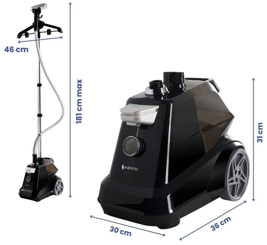 Fier de Calcat Vertical cu aburi Suporto, Steamer model R3 de 2200W cu 4 trepte de putere. Statie de calcat profesionala pentru haine netede, fara