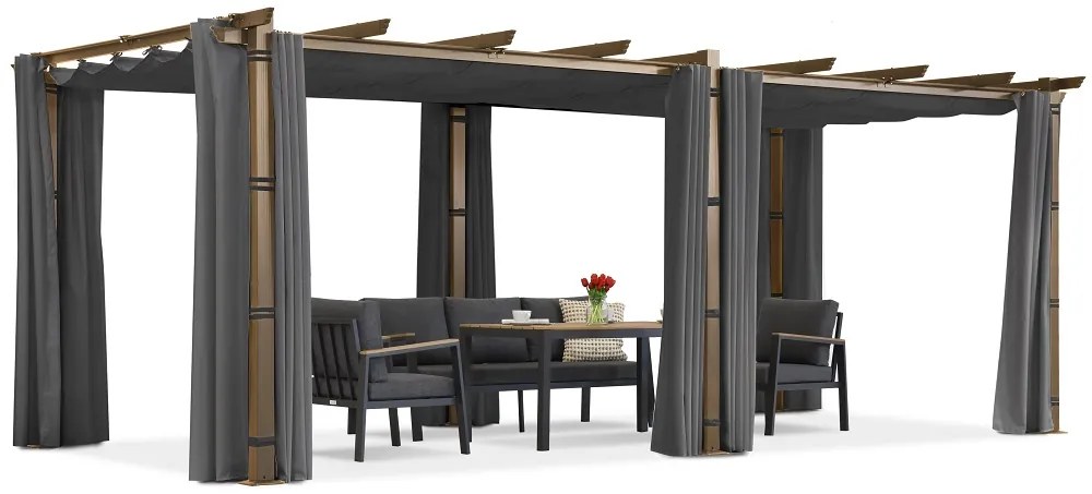 Barbados pergolă terasă 3x6 m cu perdele Garden Point woodlike-antracite