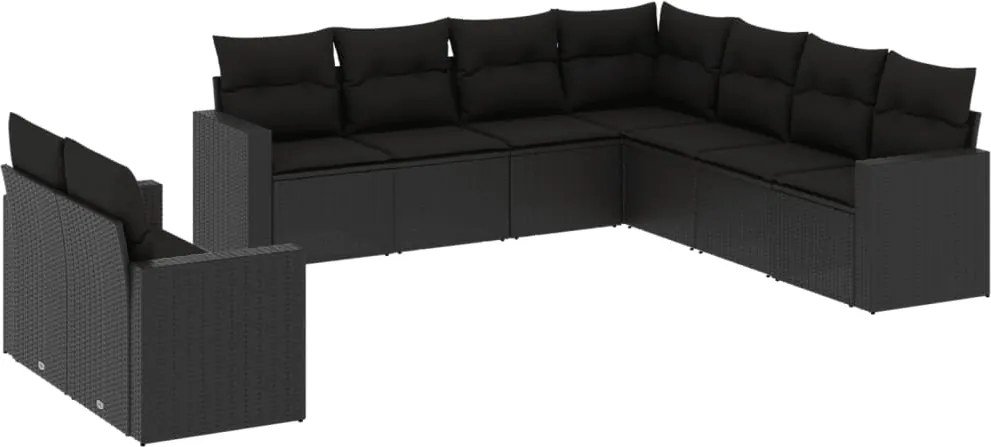 vidaXL Set mobilier de grădină cu perne, 9 piese, negru, poliratan