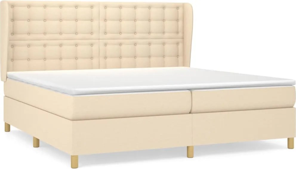 vidaXL Pat box spring cu saltea, crem, 200x200 cm, textil