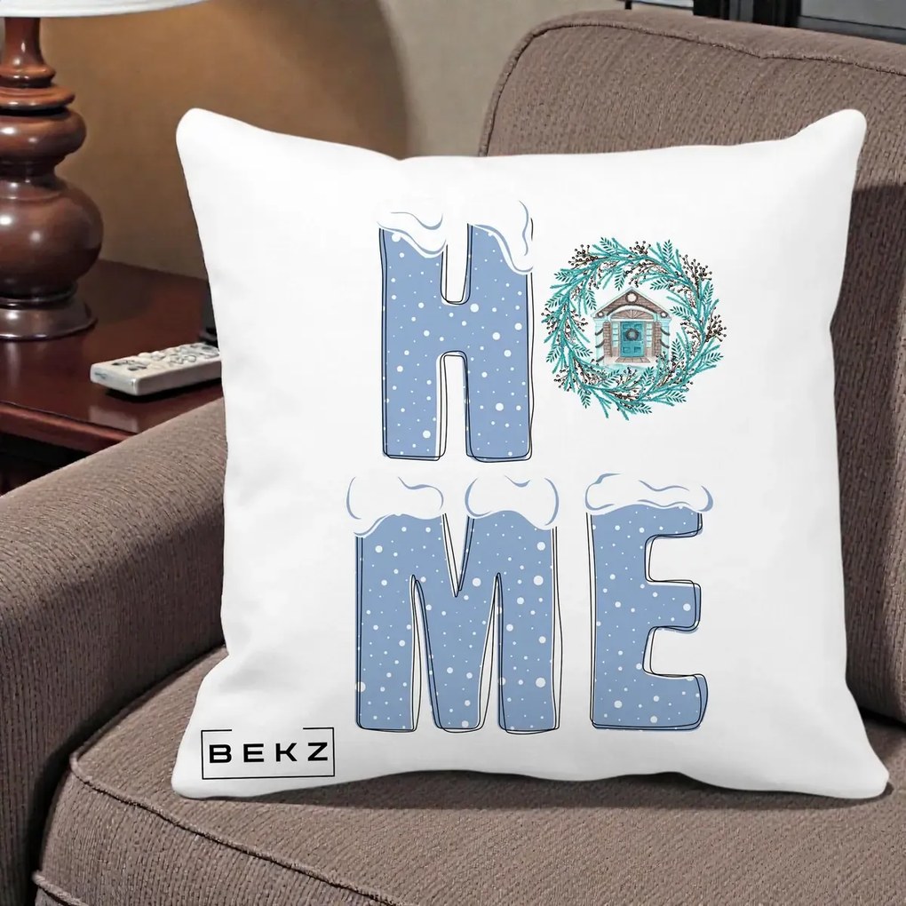 Perna Decorativa HOME Iarna cu Coroana, 40x40 cm, Alba Mata, Husa Detasabila, Perna Inclusa, BEKZ®