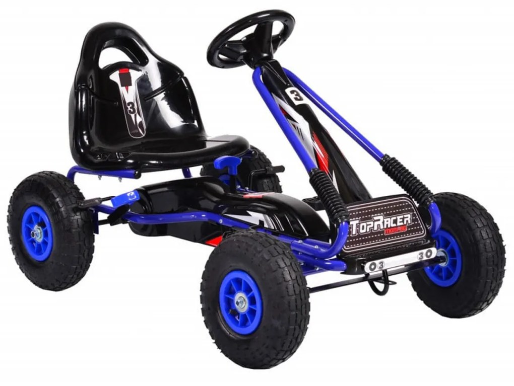 Kart cu pedale pentru copii NOVOKIDS® Top Racer PRO, Roti gomflabile din cauciuc, 3-7 ani , Maxim 25 kg, Structura metalica, Frana de mana, Functie