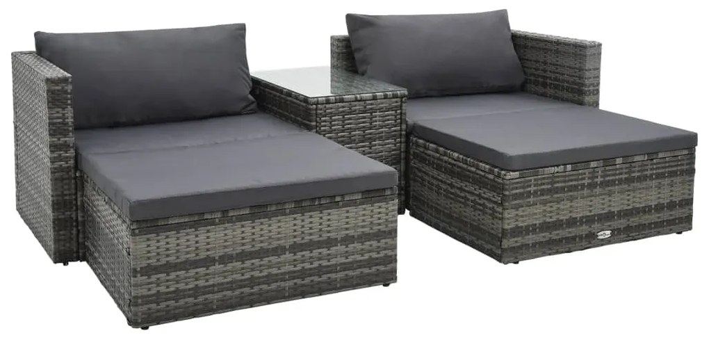 vidaXL Set mobilier de grădină cu perne, 5 piese, gri, poliratan