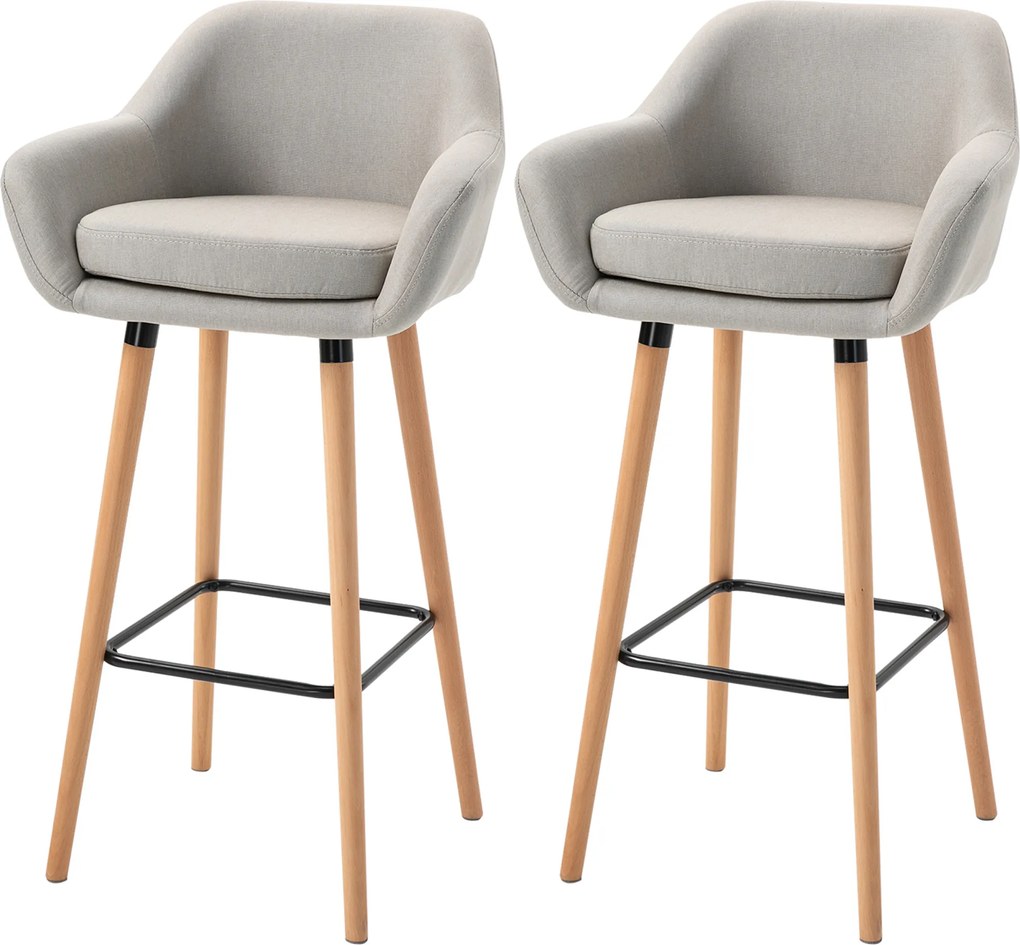 HOMCOM Taburete de Bar Design scandinav - Set de 2 taburete de Bar Mare Confort cu Suport pentru Picioare și cotiere - Lemn masiv In Bej | Aosom Romania