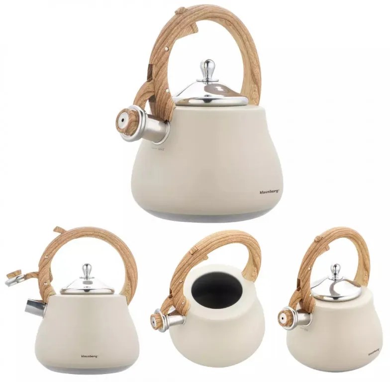 Ceanic cu fluier Klausberg KB 7919, 2,8 l, Maner izolat termic, Inductie, Bej