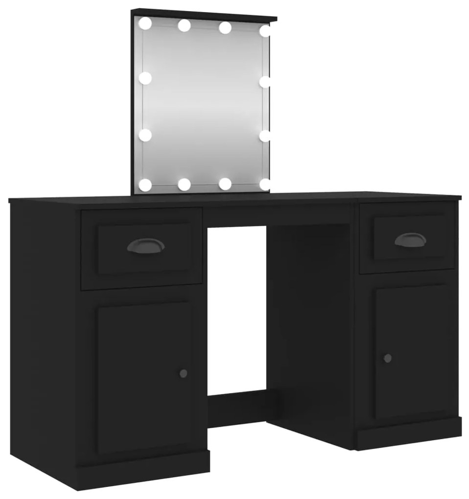 3185344 vidaXL Masă de toaletă cu LED, negru, 130x50x132,5 cm