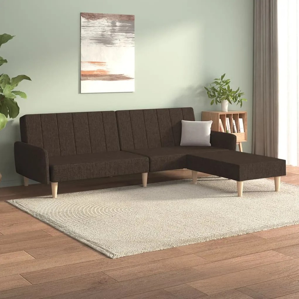 3080712 vidaXL Canapea extensibilă 2 locuri, cu taburet, maro închis, textil