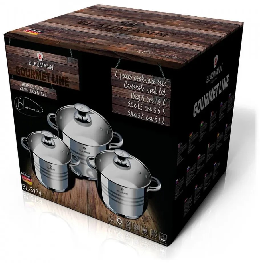 Set oale inox cu capac. 6 piese Jumbo Gourmet line blaumann BL 3174