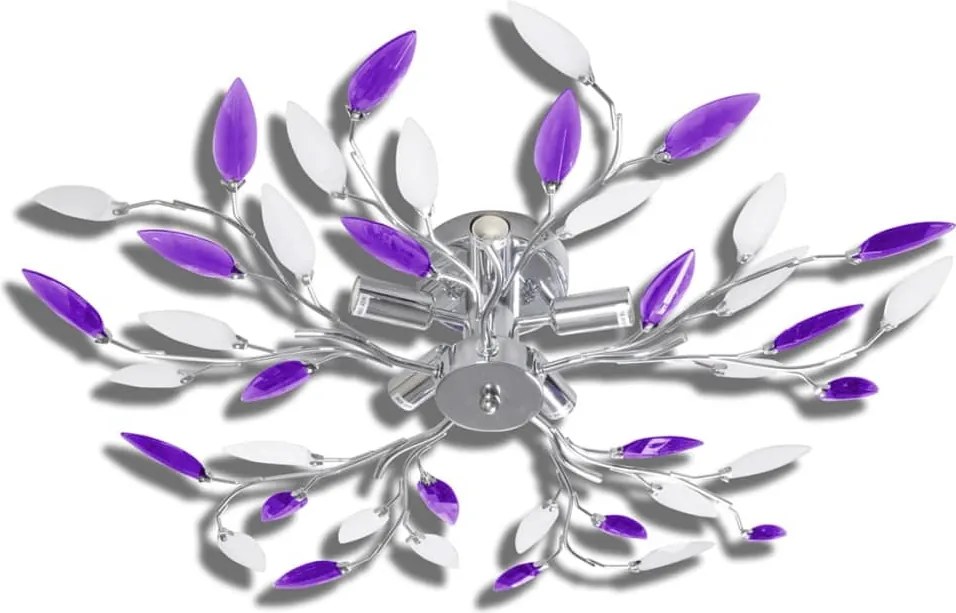 vidaXL Plafoniera violet/albă brațe frunze cristal acrilic 5 becuri E14