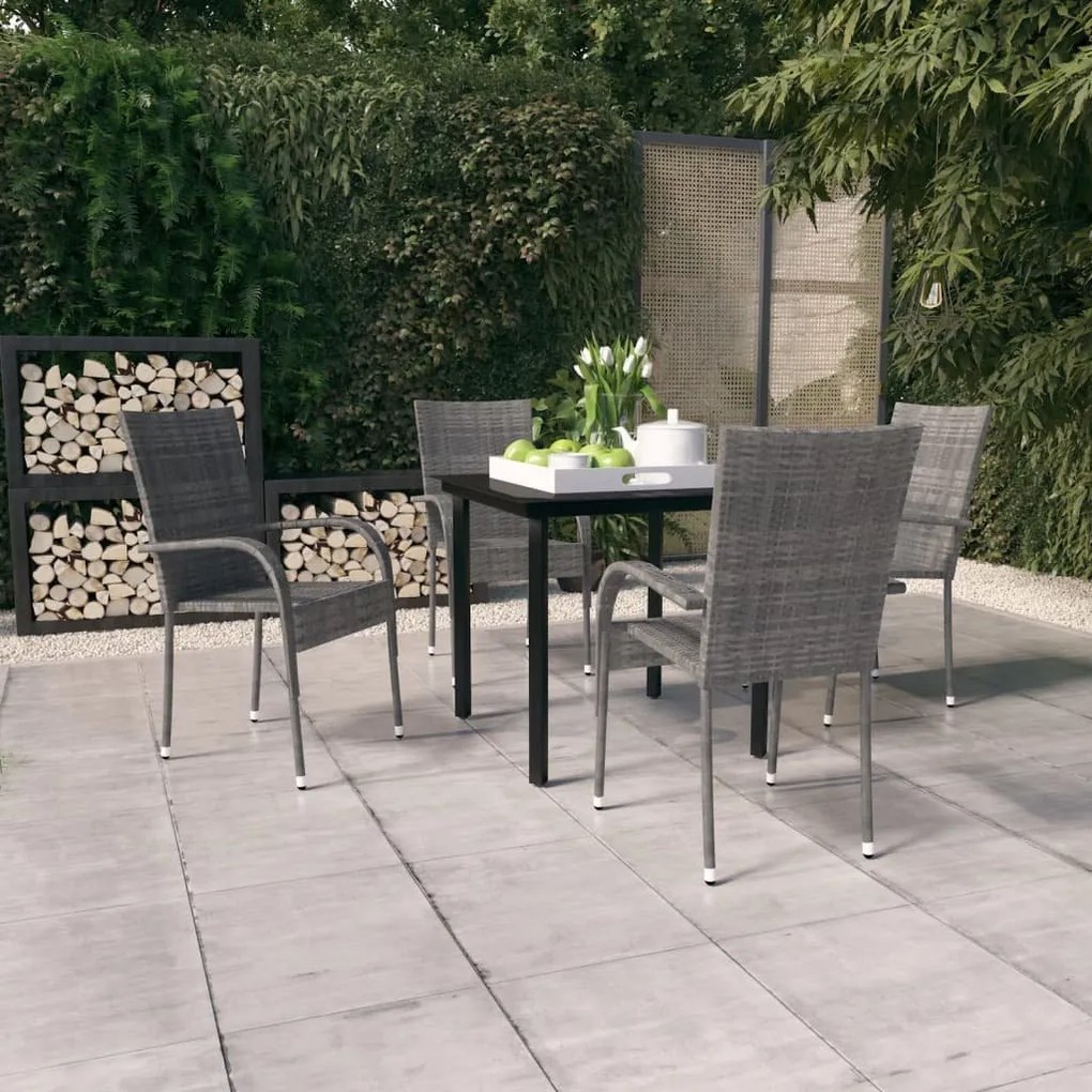 Set mobilier de gradina, 5 piese, gri si negru