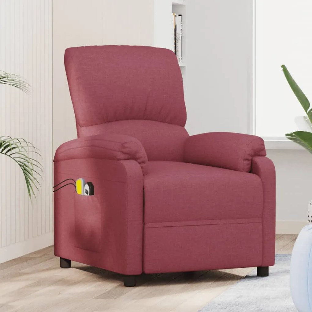 3073855 vidaXL Fotoliu de masaj electric rabatabil, roșu vin, textil