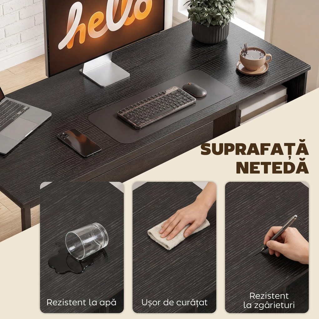 HOMCOM Birou Gaming Industrial, 120x52,3cm Stație Gaming cu Suport Tastatură, Compartiment Deschis și Sertare pentru Documente Format A4 Letter Legal, Masă Computer pentru Birou Acasă, Negru | Aosom Romania