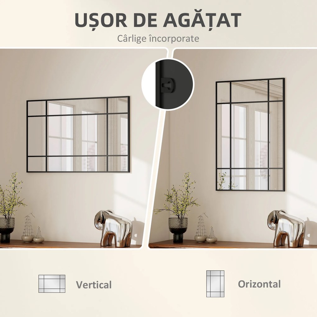 Homcom Oglinda Perete – Dreptunghiulara cu Cadru Metalic Stil Fereastra | Aosom Romania