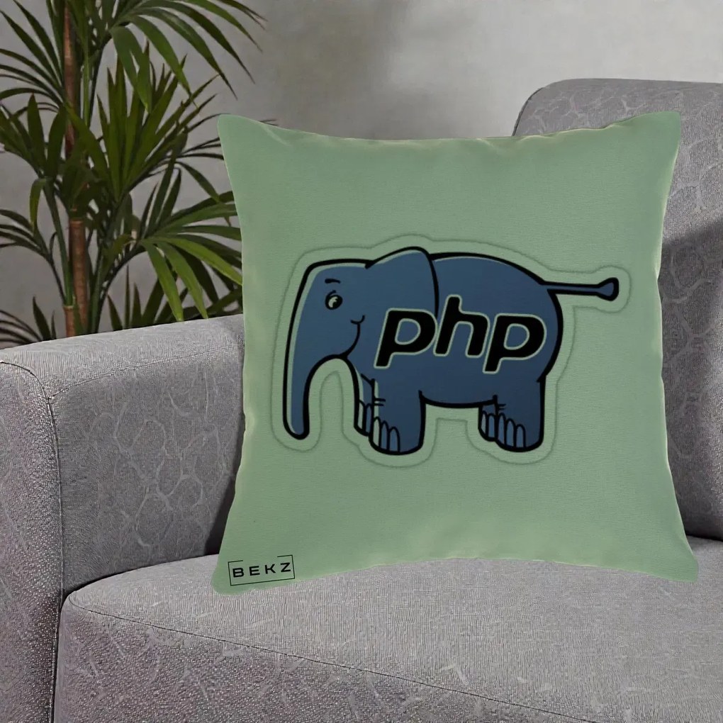 Perna Personalizata PHP Elephant, 40x40 cm, Verde, Husa Detasabila, Perna Inclusa, BEKZ®