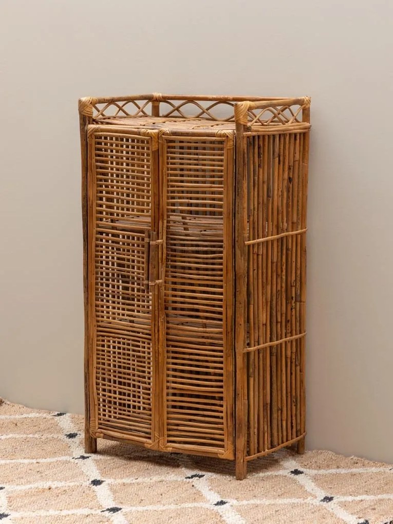 Dulap lucrat manual din rattan, cu 2 uși și 3 rafturi, "Harmonie", 56x38x110 cm
