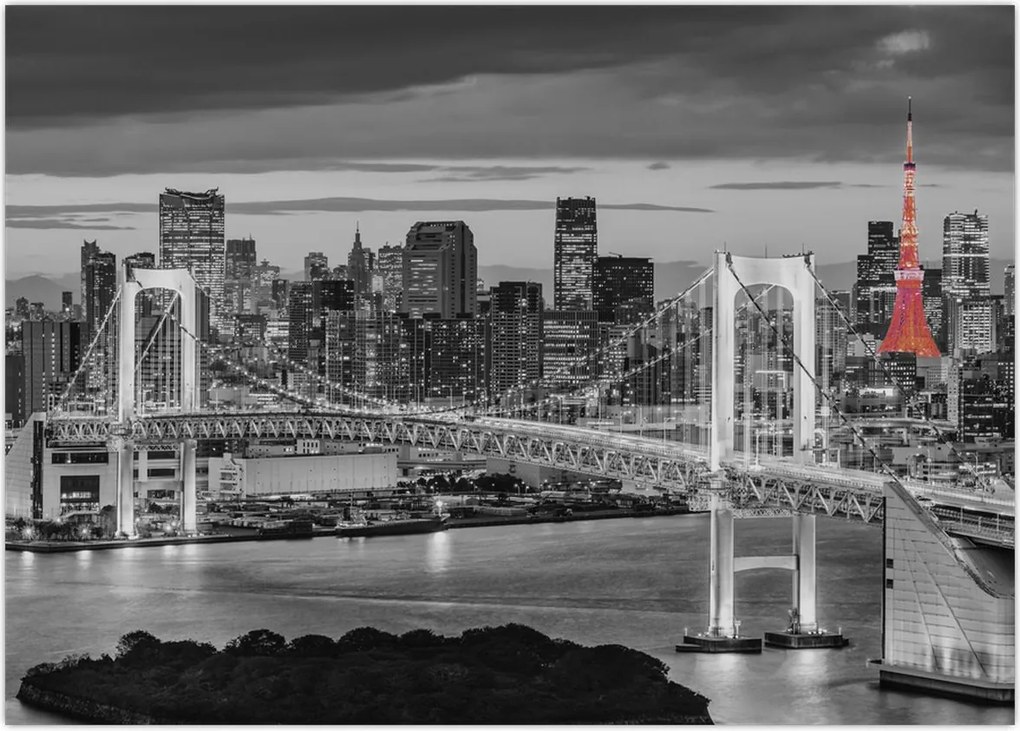 Tablou - Oraș mare cu un turn roșu (70x50 cm)