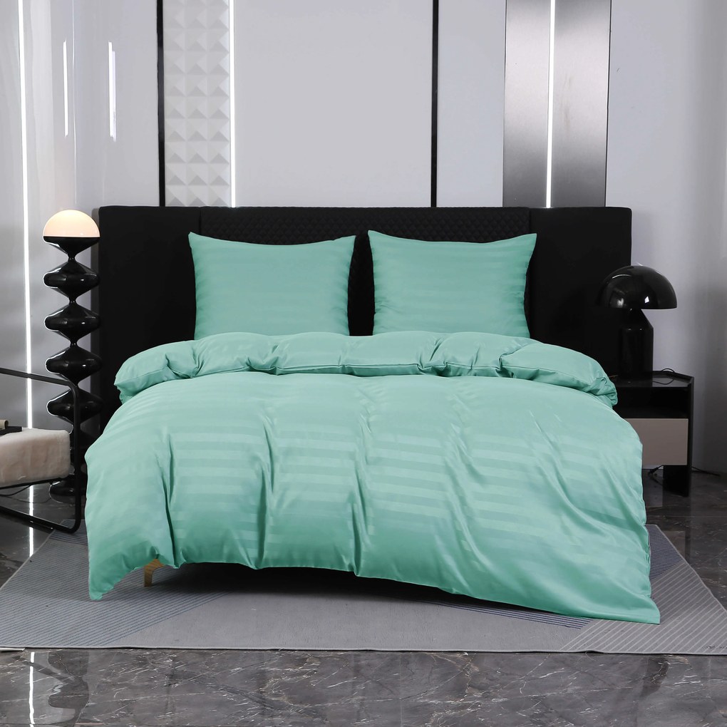 Lenjerie de pat hoteliera din microfibra JASMINE menta - dunga 2 cm Dimensiunile lenjeriei: 2 buc 70 x 80 cm | 160 x 200 cm
