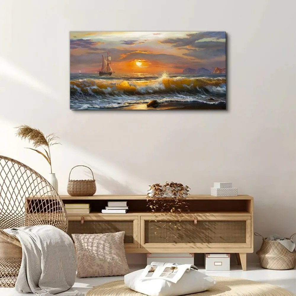 Tablou canvas valuri de coastă apus de soare