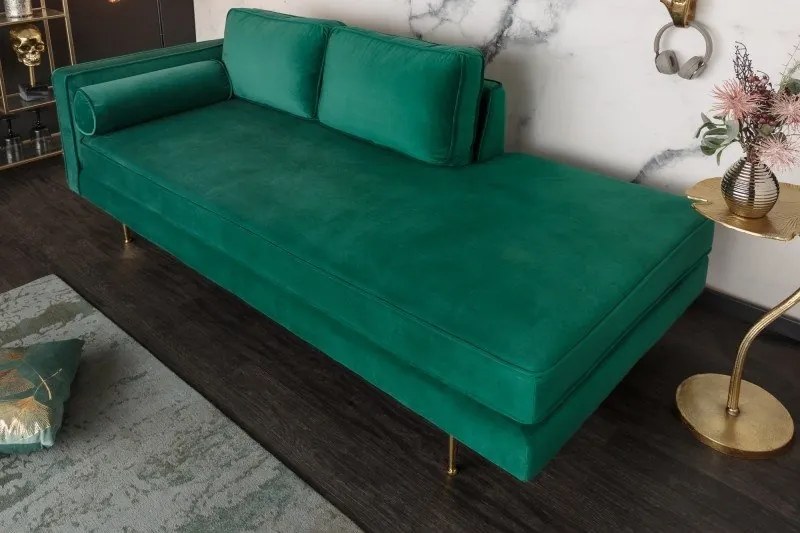 Pat de zi/ Canapea relax eleganta Diva 195cm, catifea verde smarald