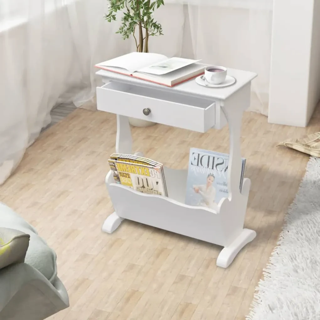 242440 vidaXL Suport pentru reviste Melrose, alb