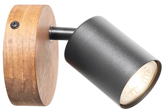 Spotlight industrial negru cu lemn inclinabil - Jeana