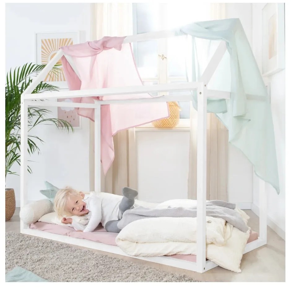 Pat pentru copii alb de tip casă 70x140 cm Montessori – Roba
