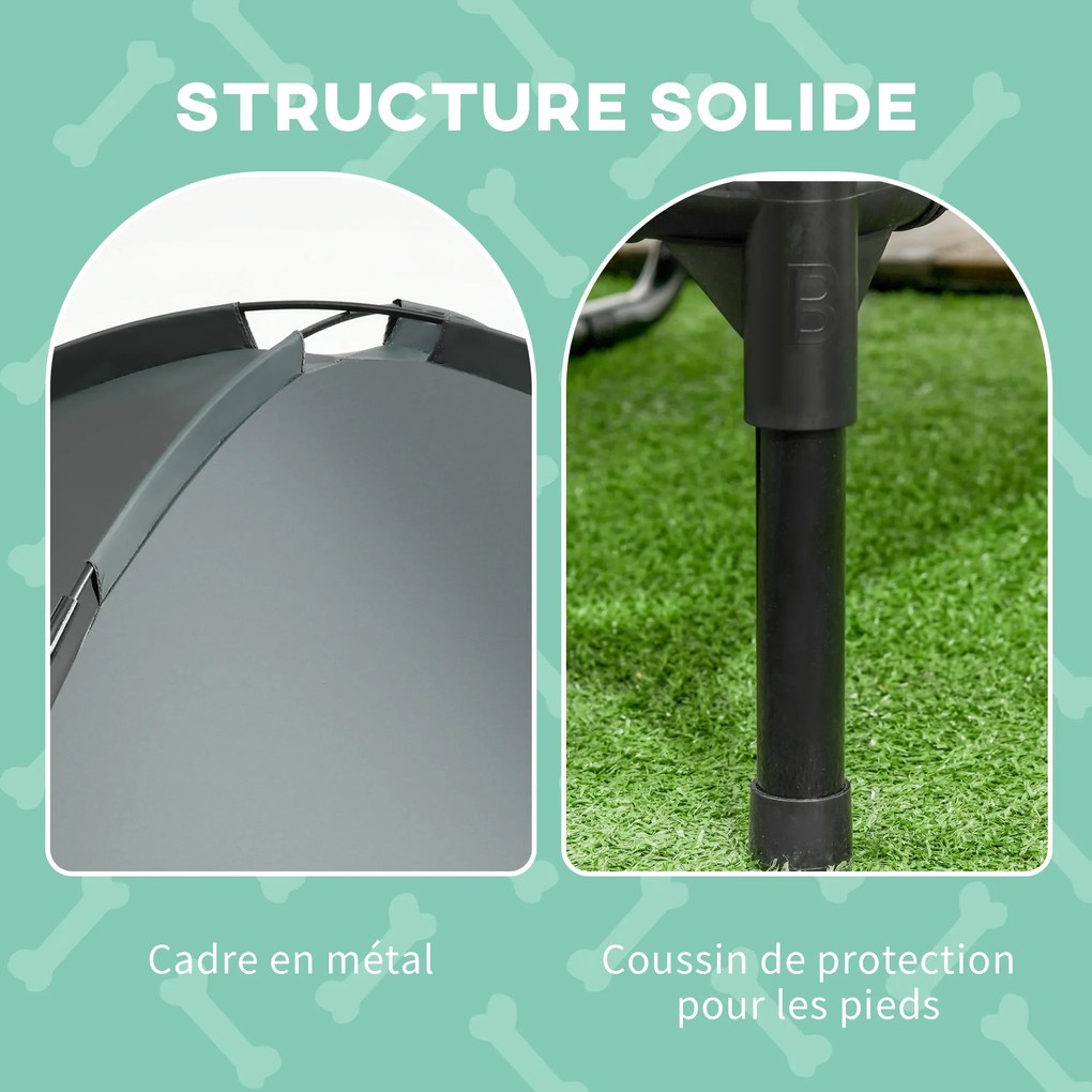 PawHut Pat pentru câini și pisici pe picioare confortabil velum anti-UV material oxford microperforat + parasol + geantă de transport inclusă gri-negru | Aosom Romania