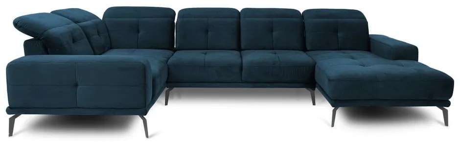 Colțar albastru închis cu tapițerie din catifea (cu colț pe partea stângă/în formă de "U") Neviro – ELTAP