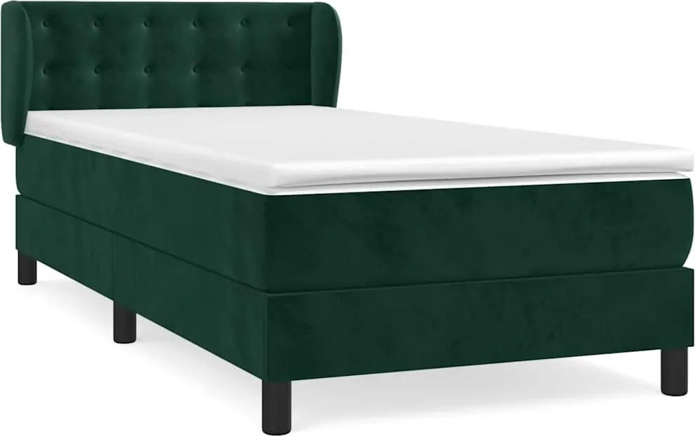 vidaXL Pat box spring cu saltea, verde închis, 90x200 cm, catifea