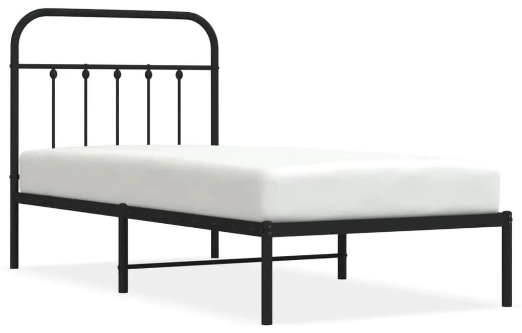 352570 vidaXL Cadru de pat metalic cu tăblie, negru, 90x190 cm