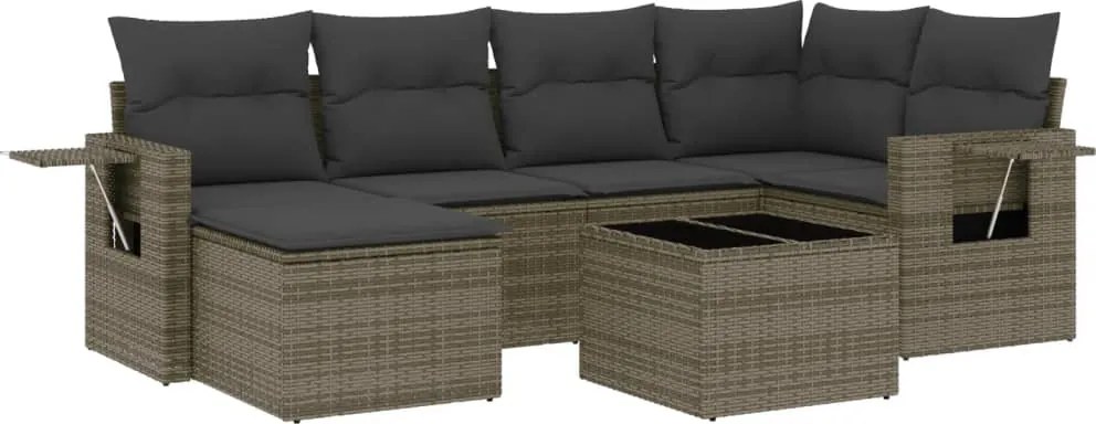 vidaXL Set canapele de grădină, 7 piese, cu perne, gri, poliratan