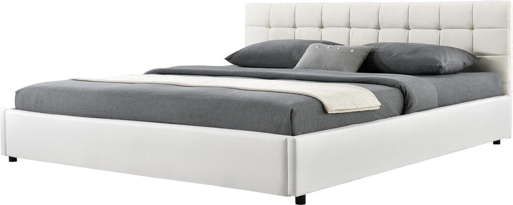 Corium® [my.bed] Pat frantuzesc elegant - matlasat - 140x200cm (Partea capului: tesatura crem Rama: imitatie de piele alb) - cu rama pat