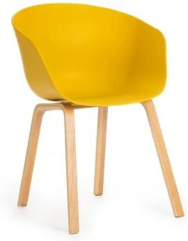 Scaun din plastic cu picioare din lemn Iris Yellow, l55xA56xH80 cm
