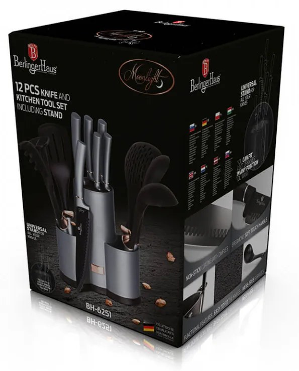 Set cutite otel inoxidabil si ustensile de bucatarie (12 piese) Moonlight Edition Berlinger Haus BH 6251