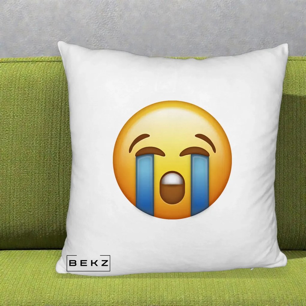 Perna Decorativa Emoji Plange, 40x40 cm, Alb Pufos, Husa Detasabila, Perna Inclusa, BEKZ®
