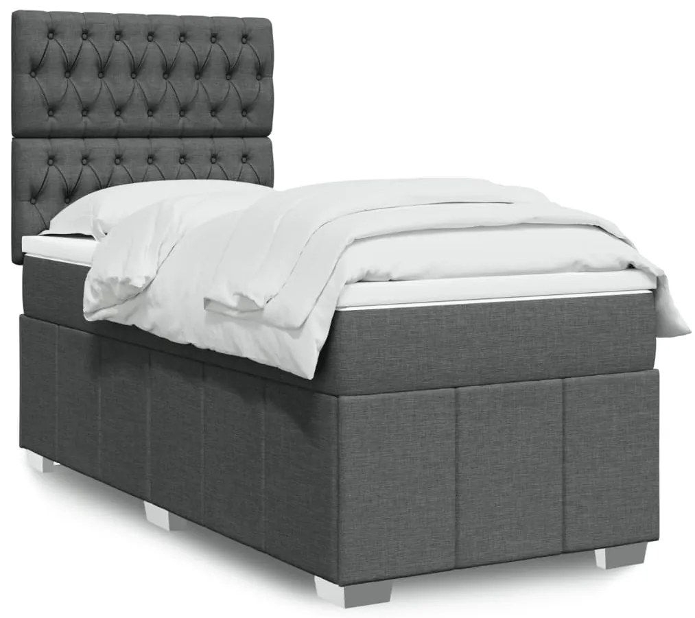 vidaXL Pat box spring cu saltea, gri închis, 100x200 cm, textil
