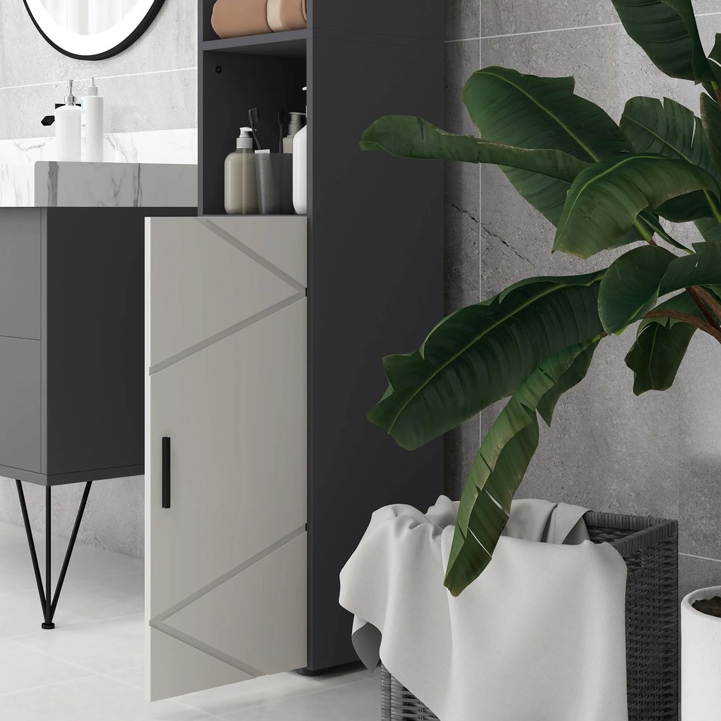 kleankin Dulap de Baie, Badschrank, Rafturi Reglabile, Pl?ci din Lemn Comprimat, Gri Deschis | Aosom Romania