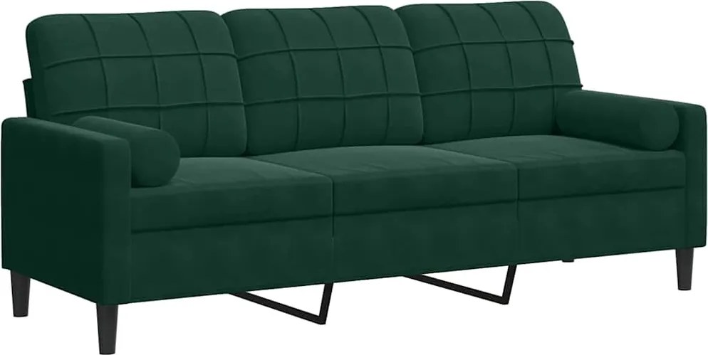 vidaXL Canapea cu 3 locuri cu pernuțe, verde închis, 180 cm, catifea