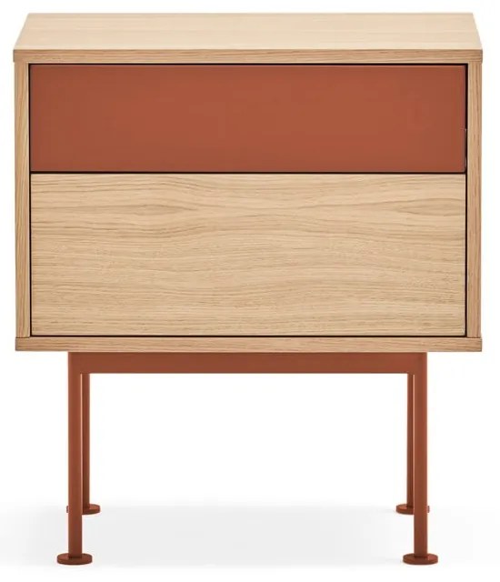 Noptieră cu aspect de lemn de stejar Teulat Yoko, roșu cărămiziu