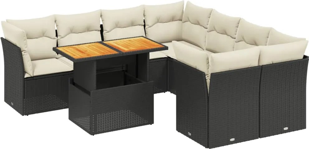 vidaXL Set mobilier de grădină cu perne, 9 piese, negru, poliratan