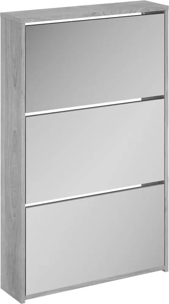 vidaXL Pantofar cu oglindă, 3 niveluri, Gri sonoma, 63x17x102,5 cm