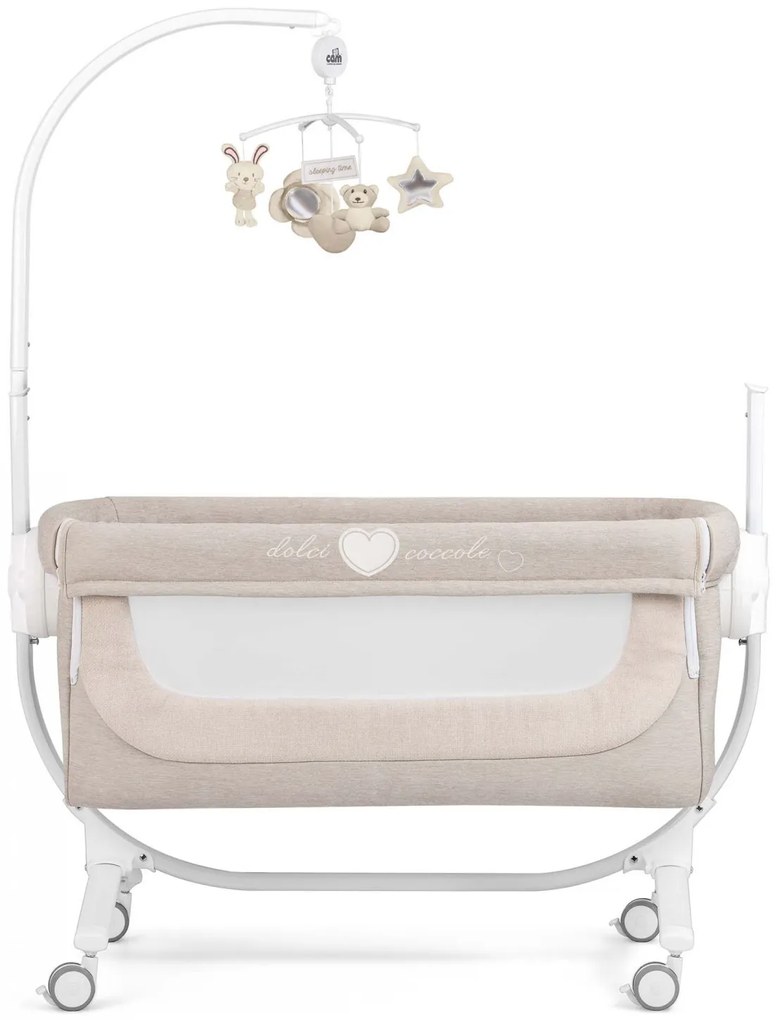 Patut cu leganare, Cullami, co-sleeper 2 in 1, Cu laterala culisanta, Cu setare unghiulara, Cu roti, Reglabil in 8 pozitii pe inaltime, Gri deschis