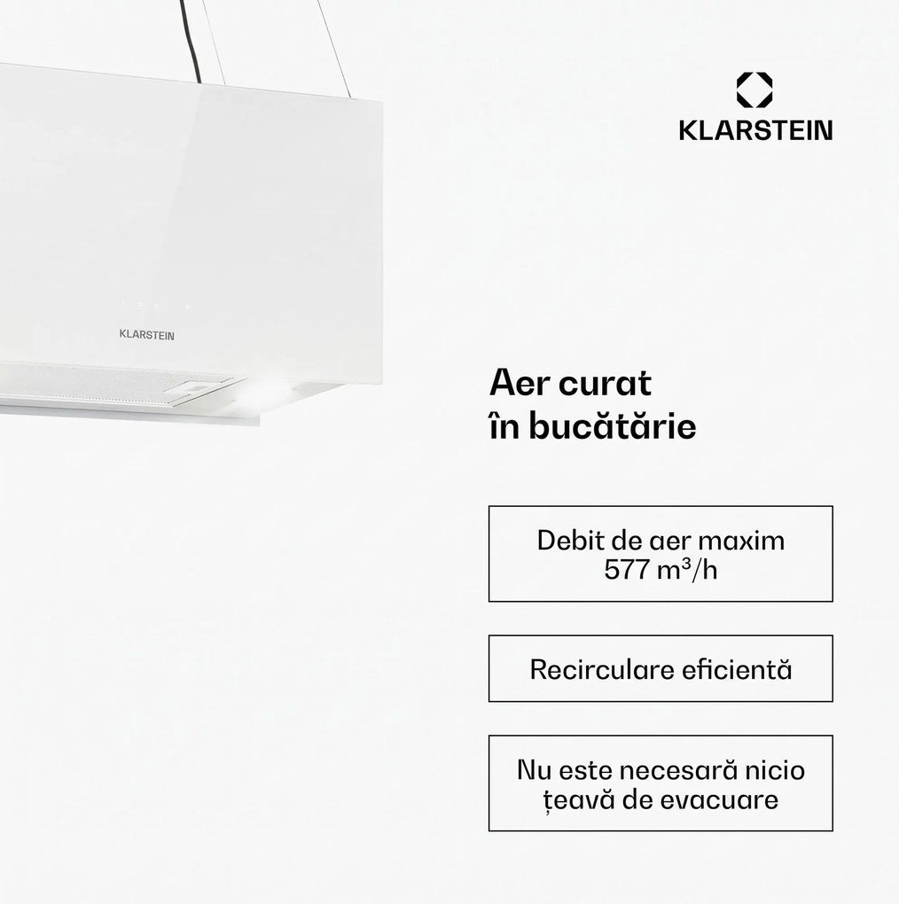 Klarstein Kronleuchter L, hotă tip insulă, 60 cm, evacuare 577 m³/h, LED, touch, alb